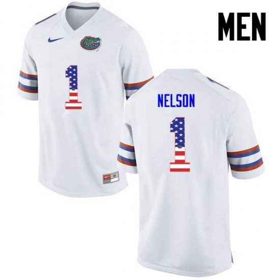 Men's Florida Gators #1 Reggie Nelson NCAA Nike White USA Flag Fashion Authentic Stitched College Football Jersey VXU1162PD